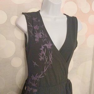 OK47 wrap dress scissors and butterflies butterfly purple and black SIZE S